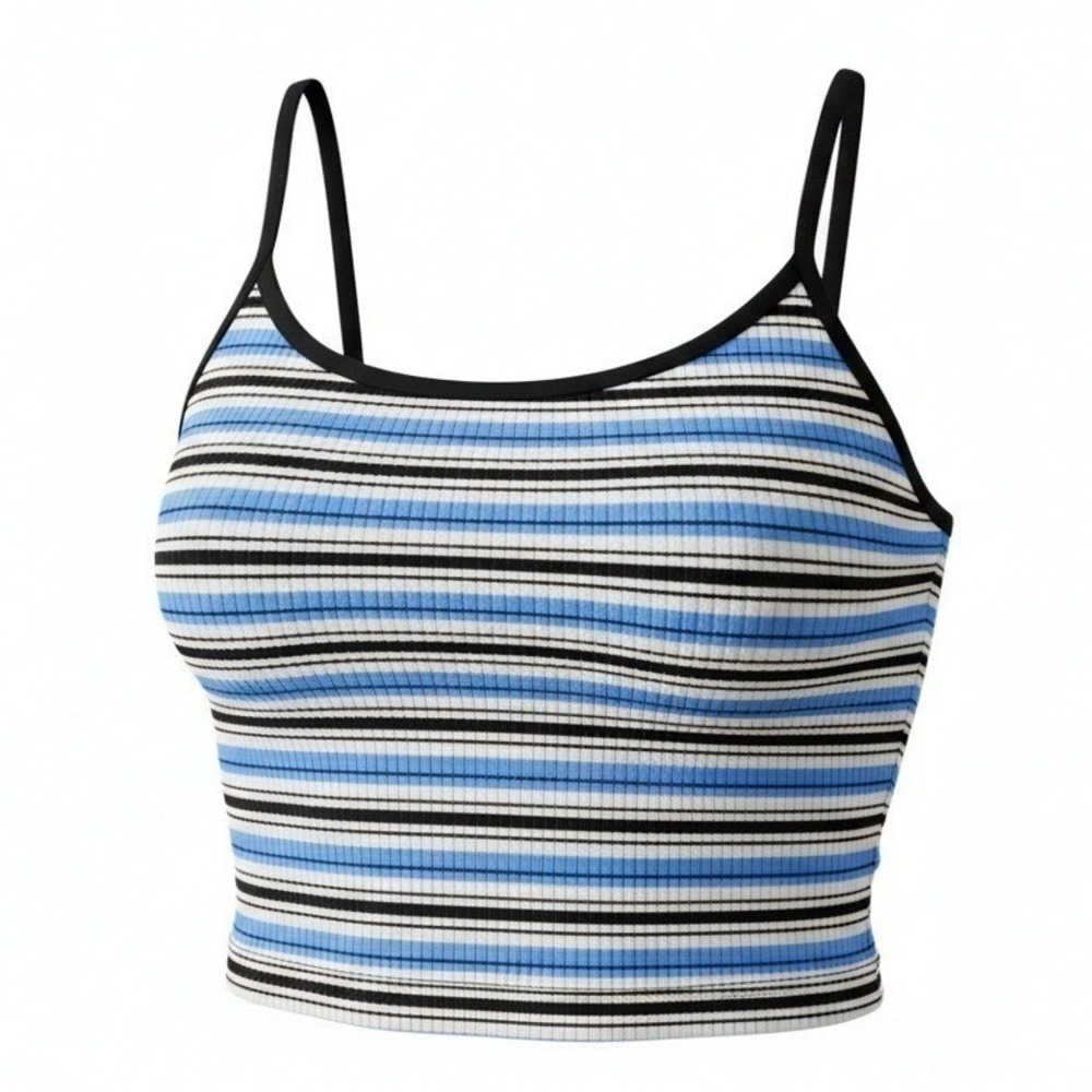 New Small Y2K Baby Blue Retro Vintage Striped Cami Crop Tank Ribbed sleeveless
